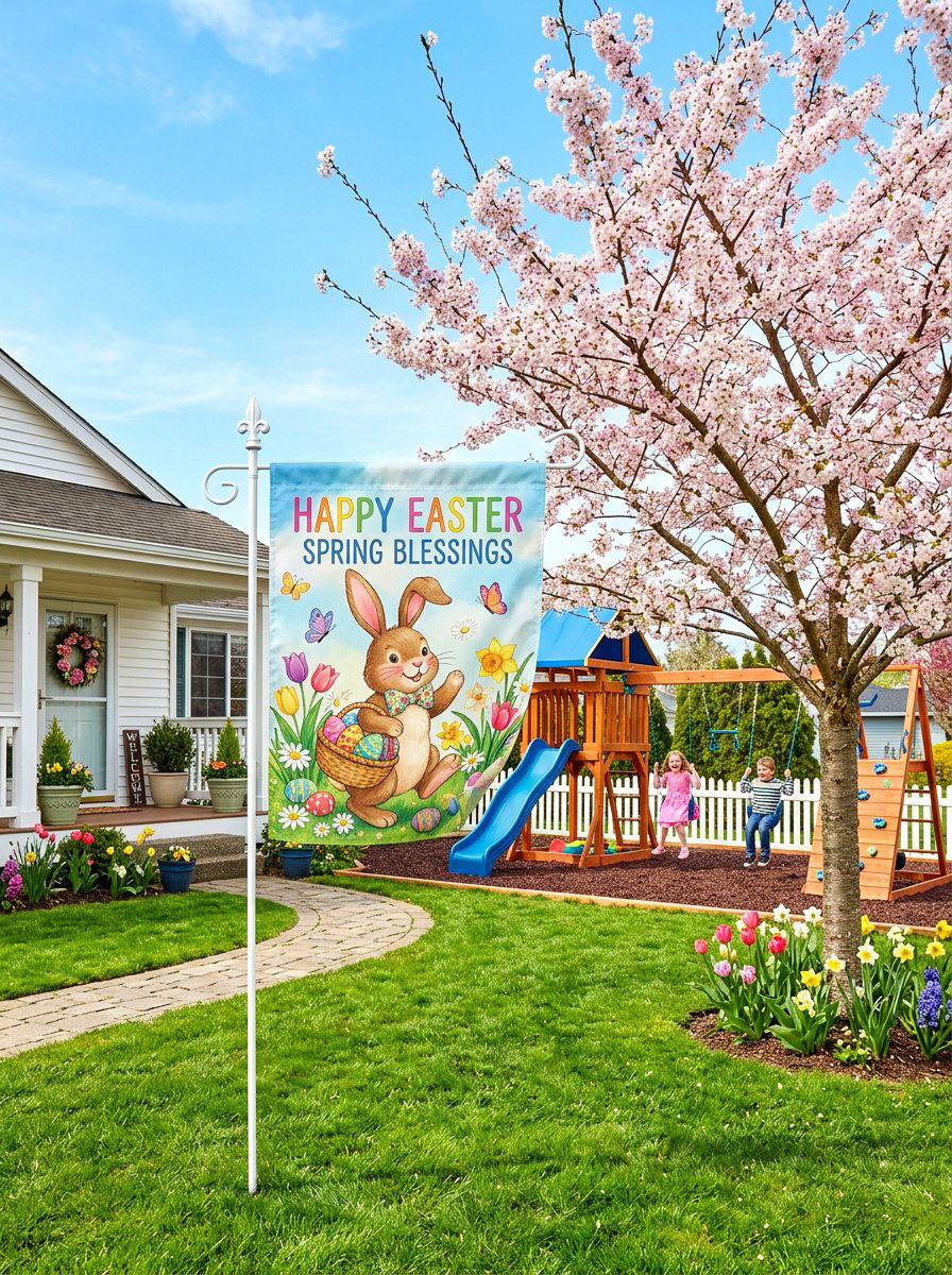 Easter Bunny Decorative Flag - 25 Spring Yard Flag Ideas