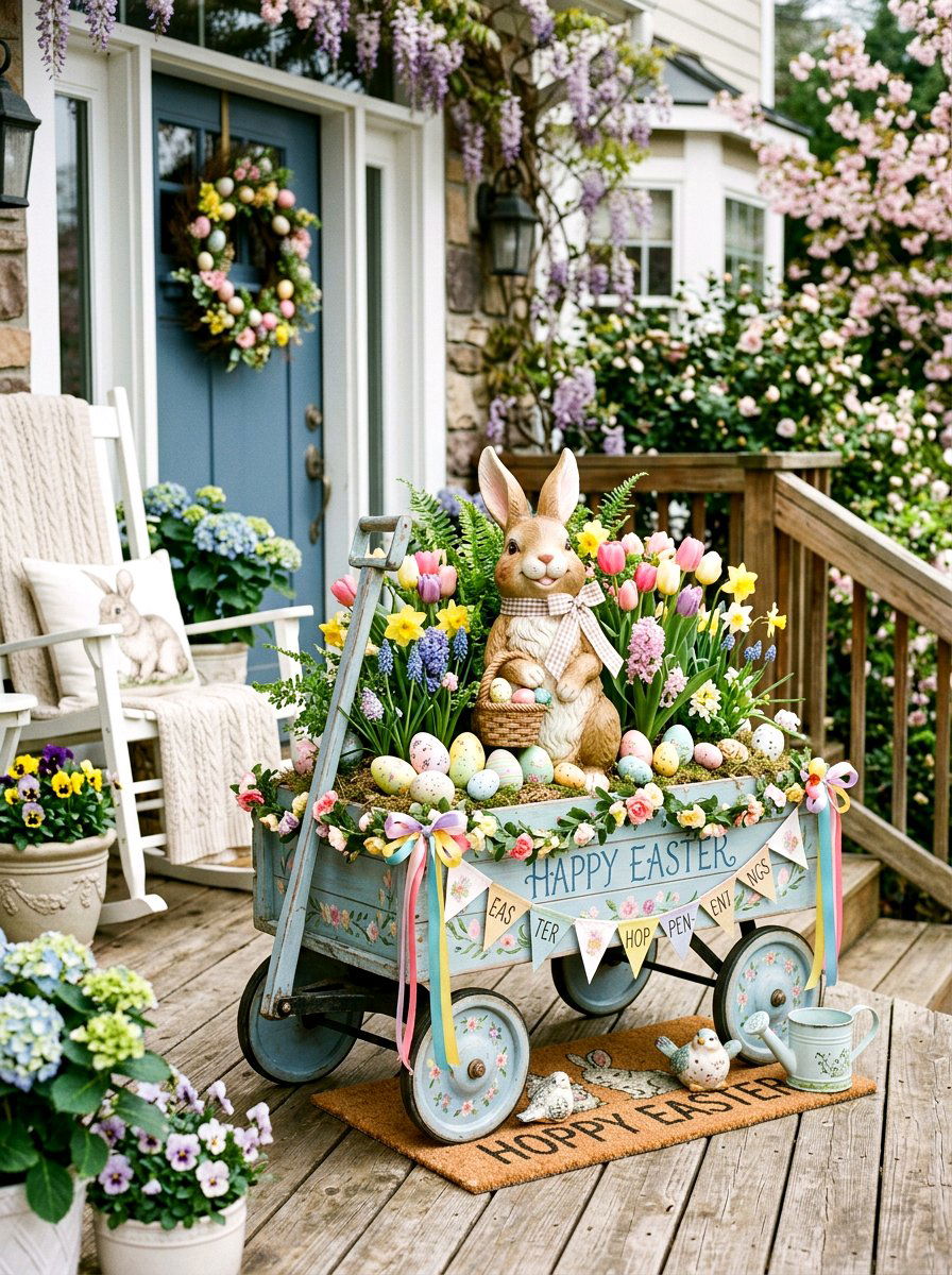 Easter Bunny Wagon - 25 Spring Porch Wagon Decor Ideas