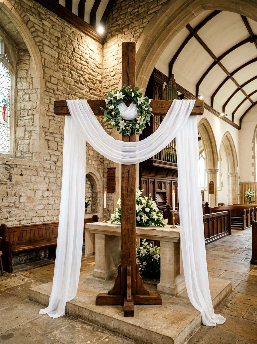 Easter Cross Drape - 25 Spring Church Decor Ideas