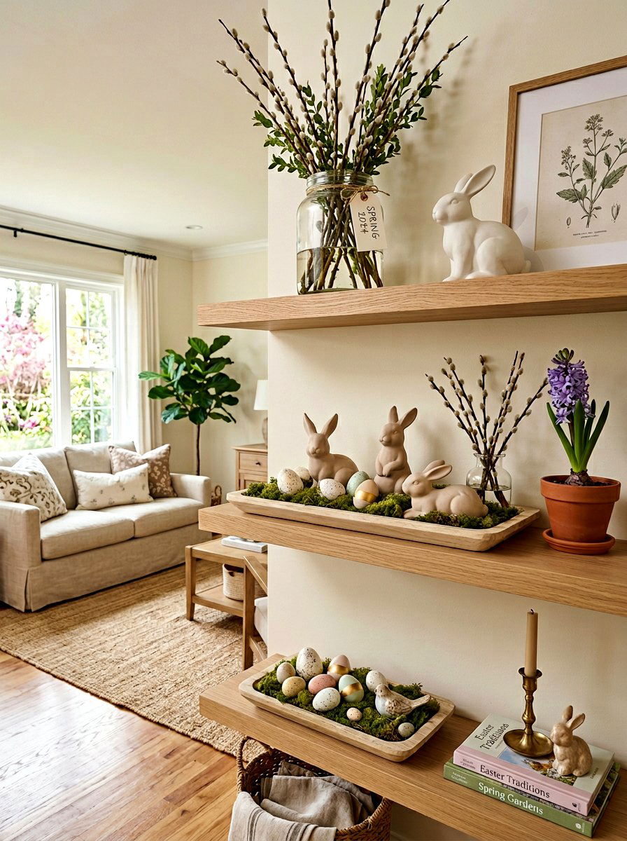 Easter Living Room Shelf - 25 Spring Living Room Shelf Ideas
