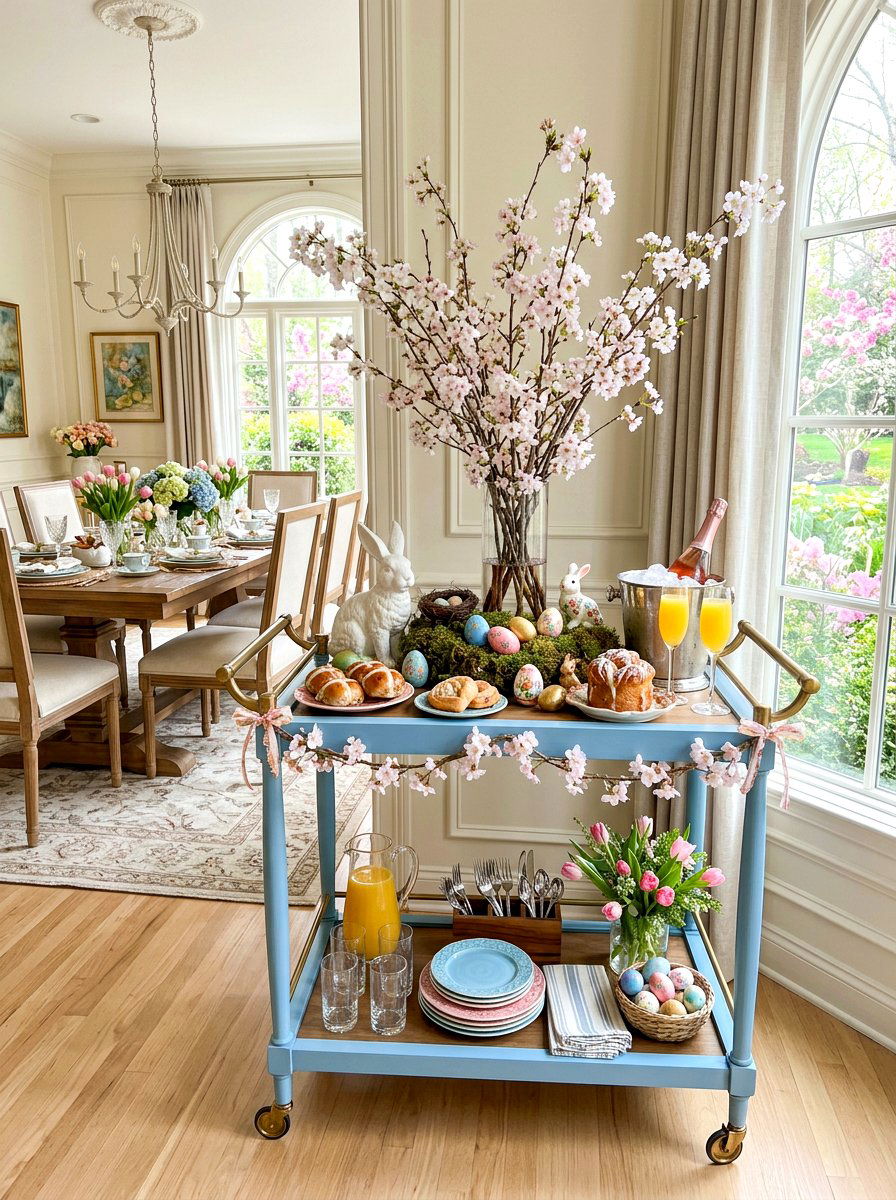 Easter Sunday Brunch Cart - 25 Spring Bar Cart Decor Ideas