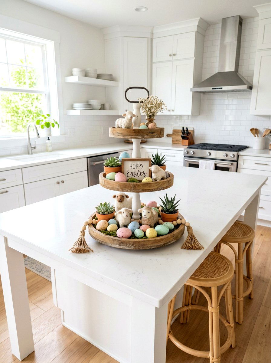 Easter Tiered Tray Decor - 25 Spring Lamb Decor Ideas