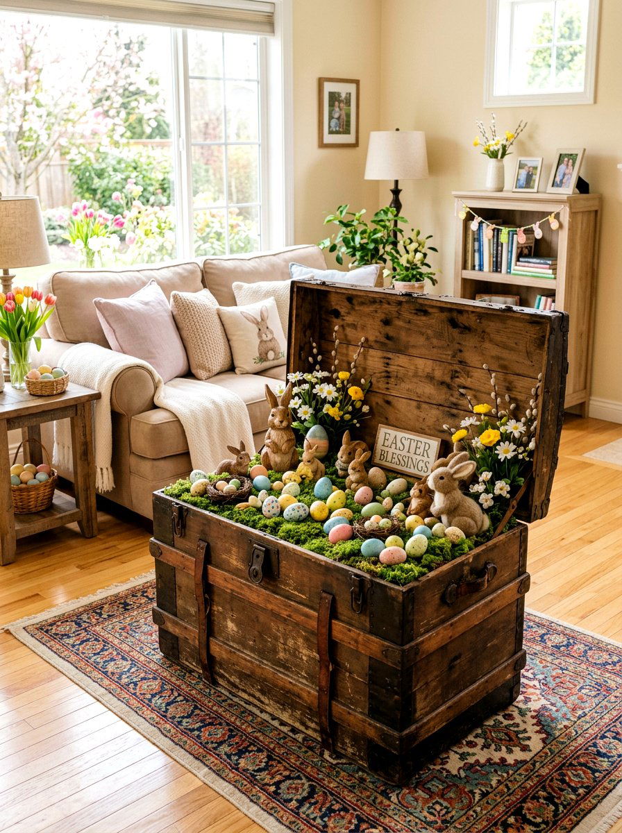 Easter Trunk Display - 25 Spring Trunk Decor Ideas