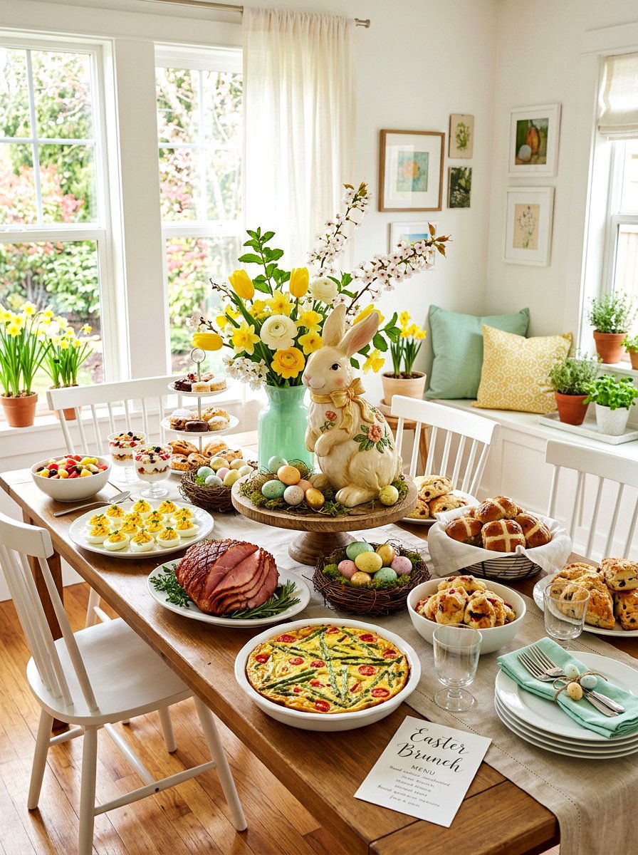 Easter brunch setup - 25 Spring Buffet Table Decor Ideas