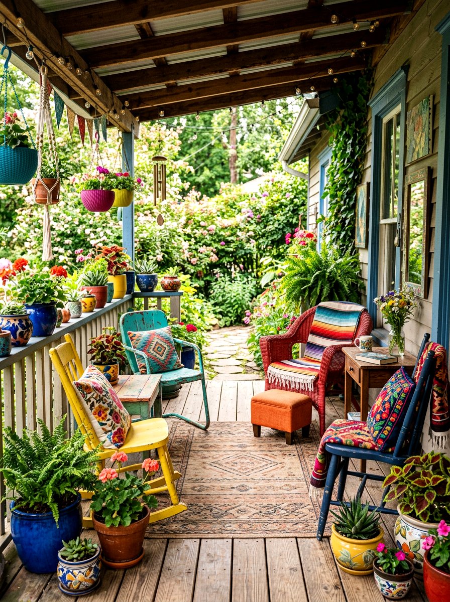Eclectic Colorful Porch Vibe - 25 Porch Spring Decor Ideas
