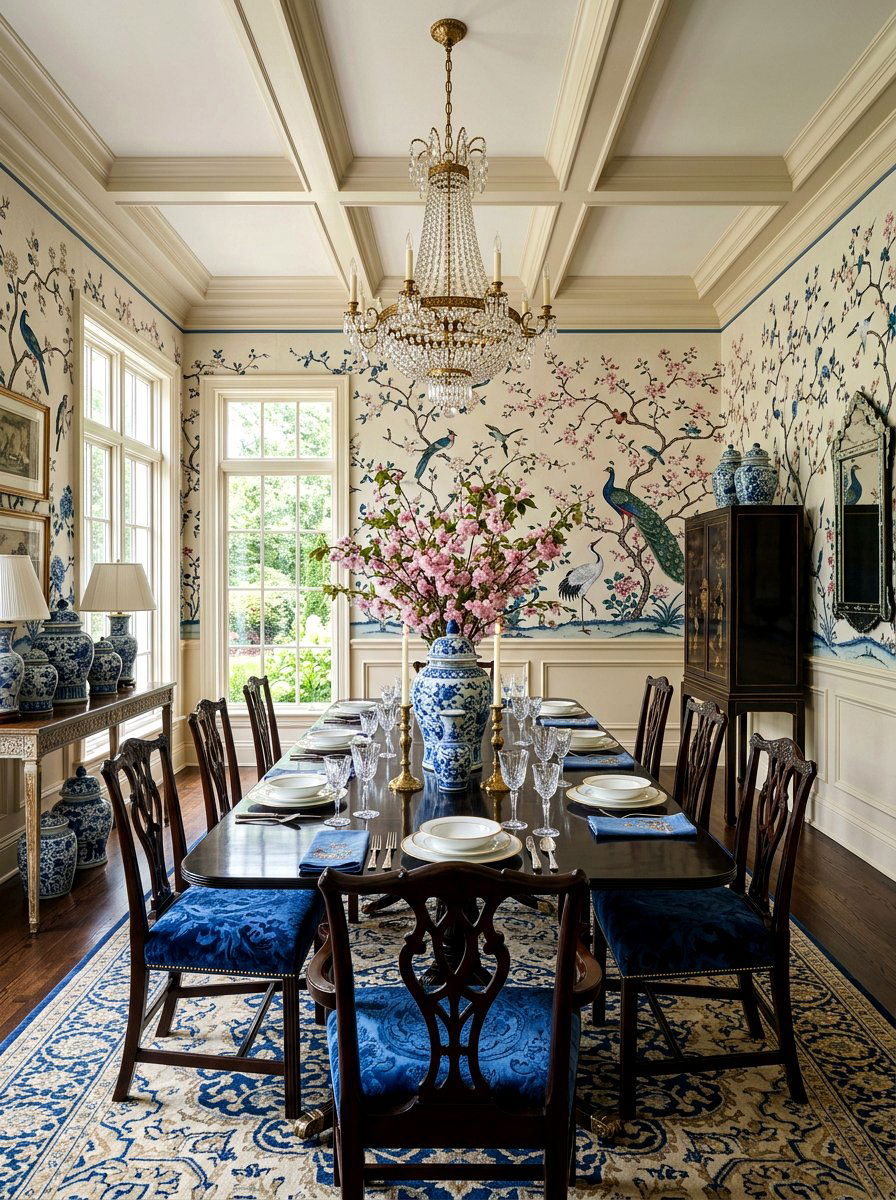 Elegant Chinoiserie Style - 25 Spring Dinner Party Decor Ideas