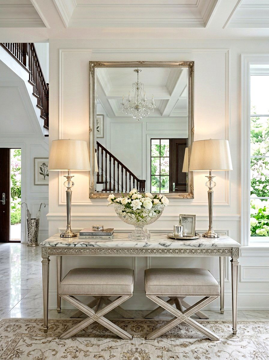 Elegant Spring Entryway - 25 Spring Entryway Table Decor Ideas