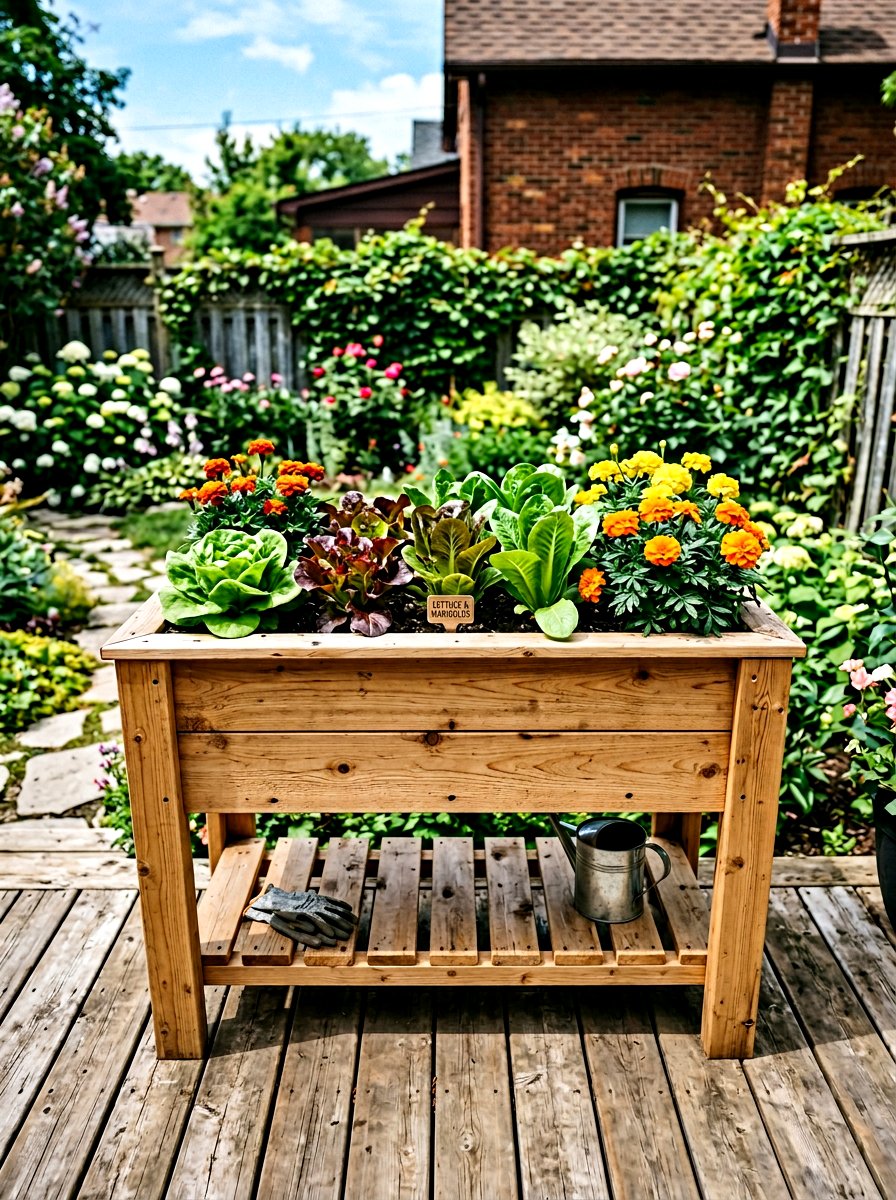 Elevated Wooden Planter Box - 25 Spring Planter Decorating Ideas
