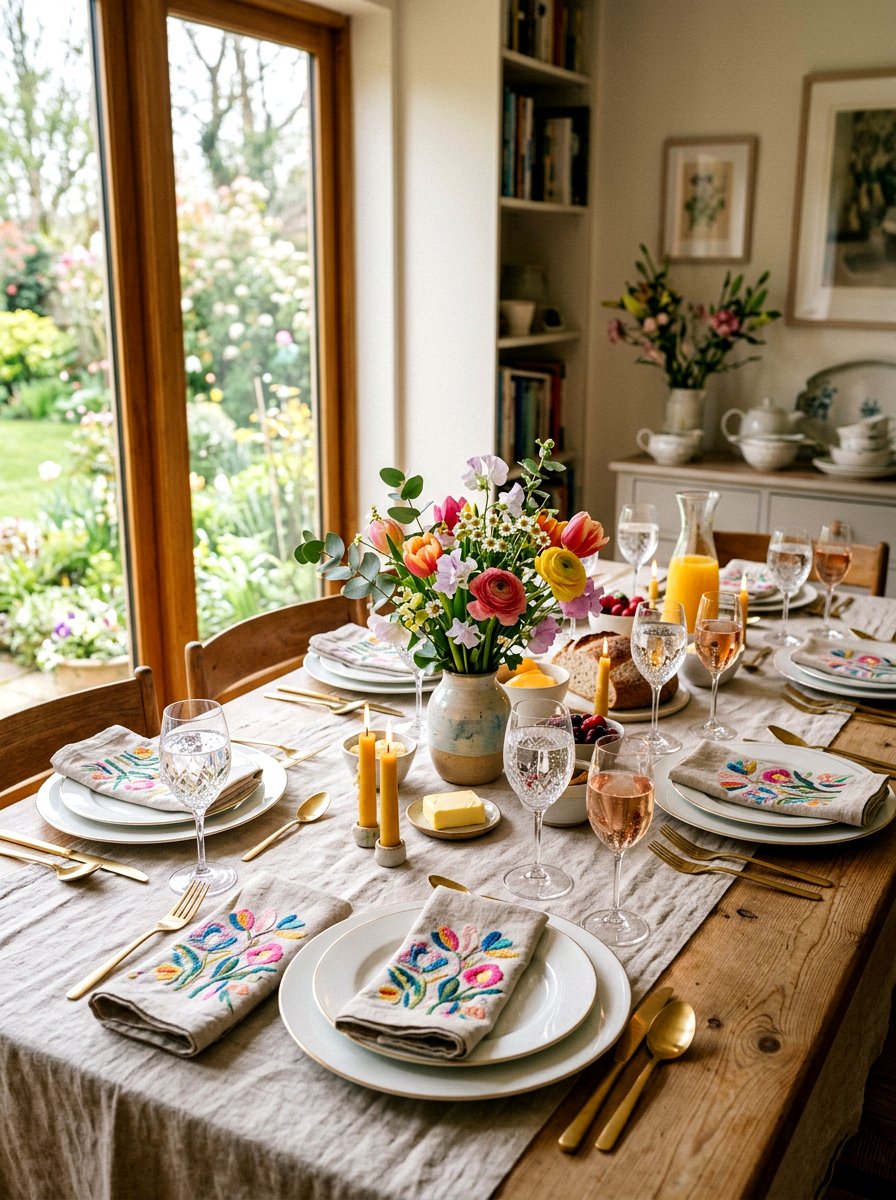 Embroidered Abstract Floral Napkin - 25 Spring Abstract Floral Decor Ideas