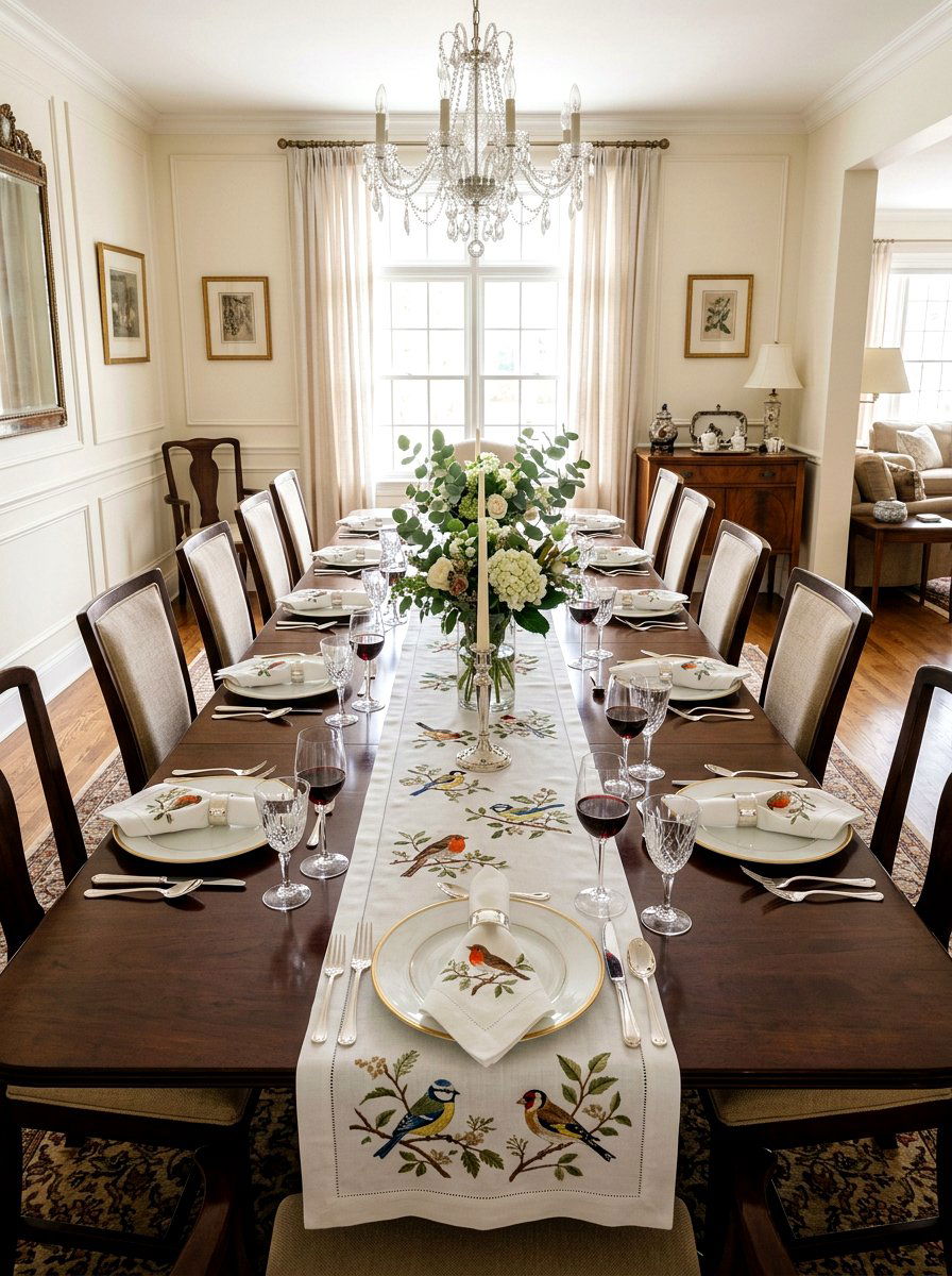 Embroidered Bird Linen - 25 Spring Bird Decor Ideas