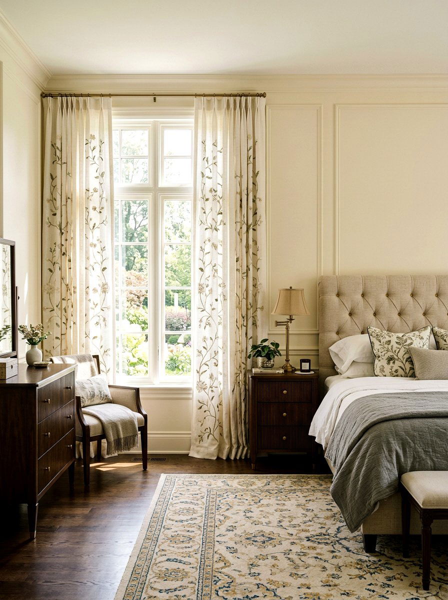 Embroidered Botanical Curtains - 25 Spring Bedroom Curtain Ideas