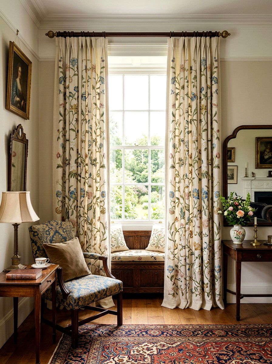 Embroidered Curtains - 25 Spring Living Room Curtain Ideas