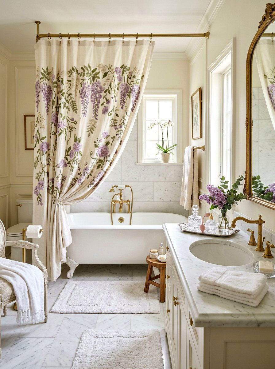 Embroidered Floral Bathroom - 25 Spring Shower Curtain Ideas