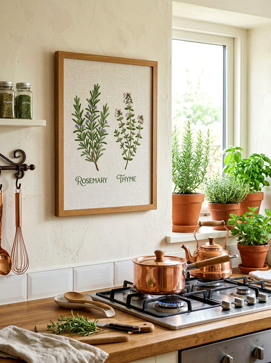 Embroidered Herb Kitchen Art - 25 Spring Embroidered Decor Ideas