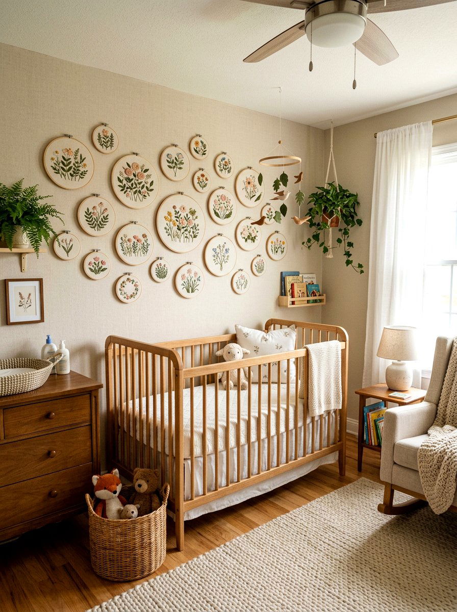 Embroidered Hoop Floral Art - 25 Spring Nursery Wall Decor Ideas