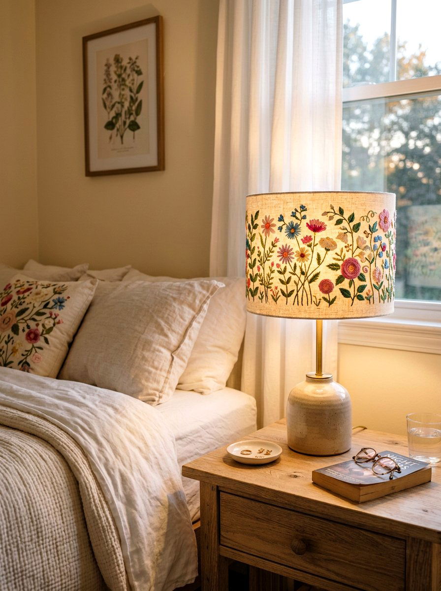Embroidered Lampshade Flower - 25 Spring Embroidered Decor Ideas