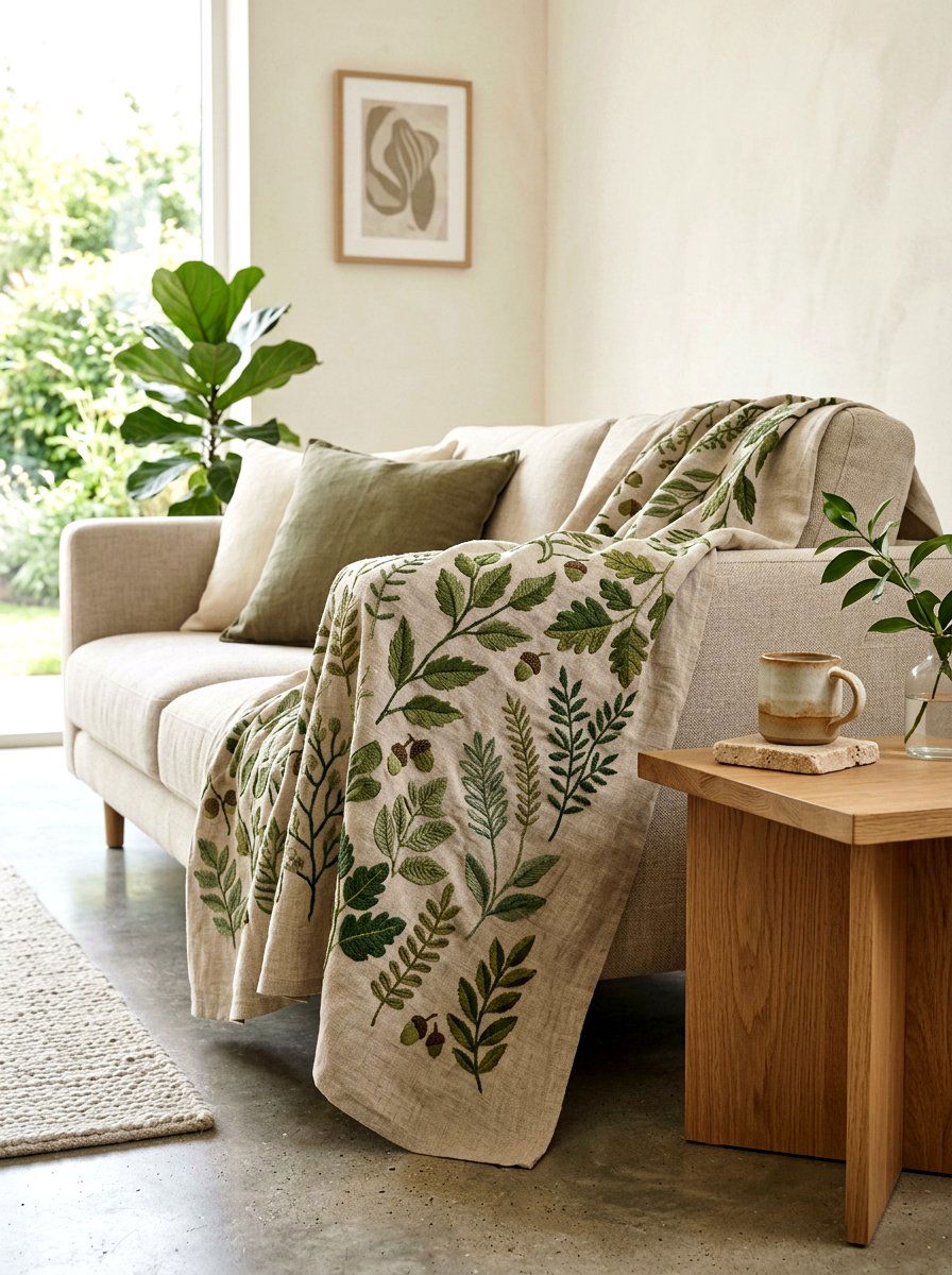 Embroidered Leaf Pattern - 25 Spring Embroidered Decor Ideas
