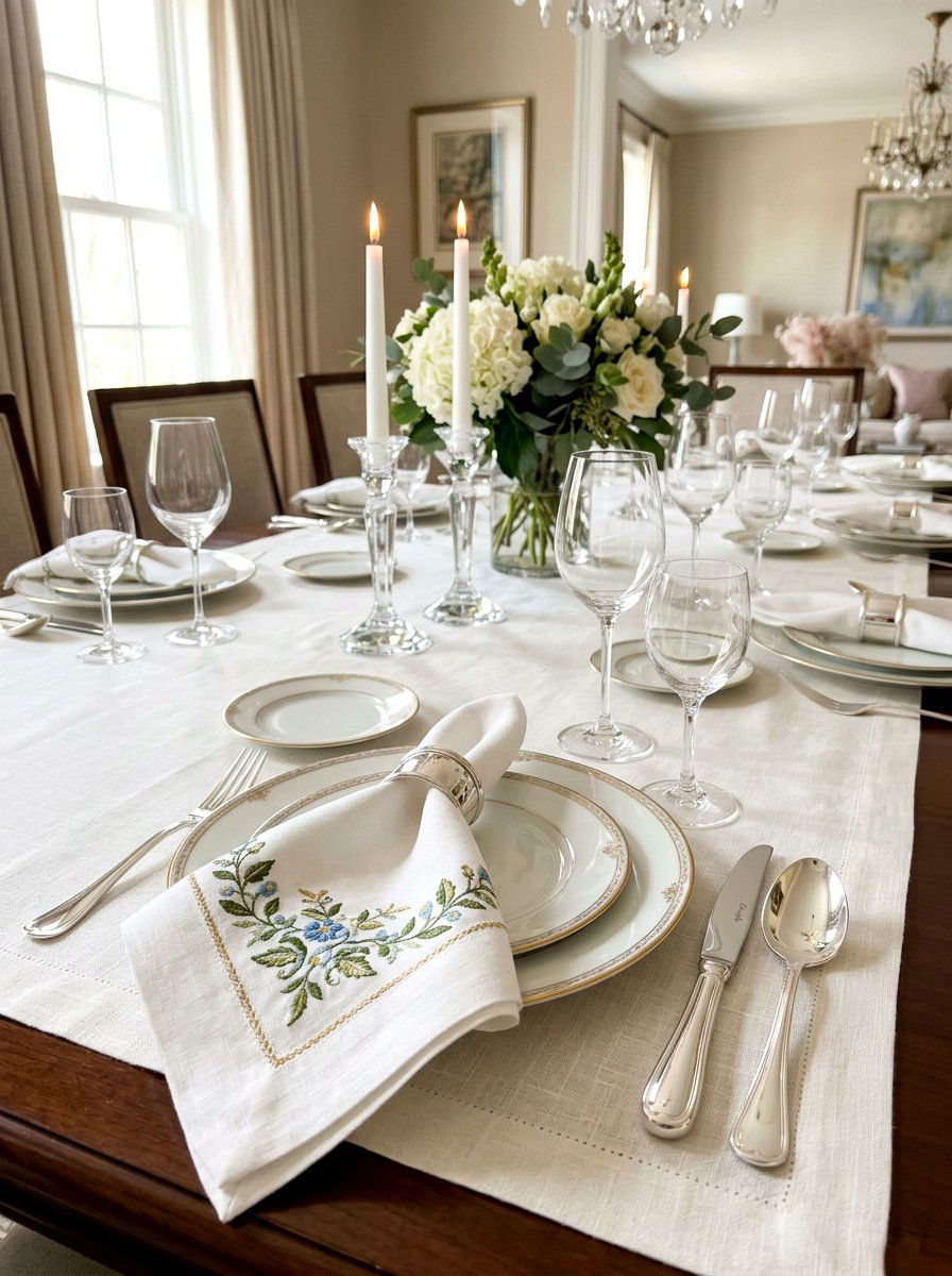 Embroidered Linen Napkin - 25 Spring Mother's Day Decor Ideas