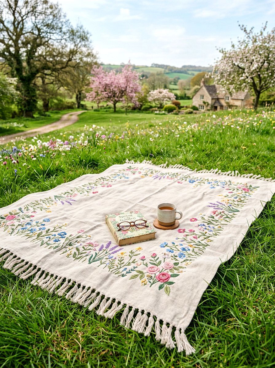 Embroidered Picnic Blanket - 25 Spring Photo Prop Ideas
