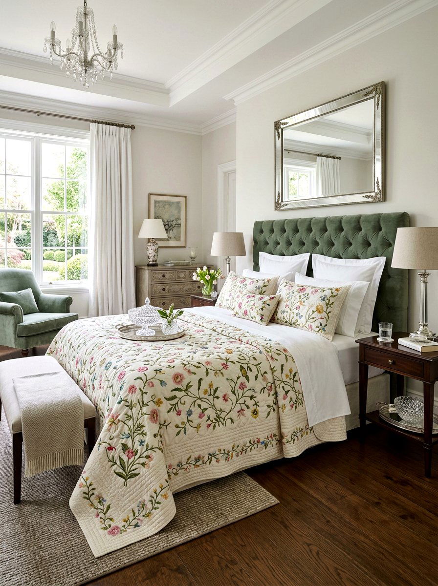 Embroidered Spring Quilt - 25 Spring Quilt Ideas