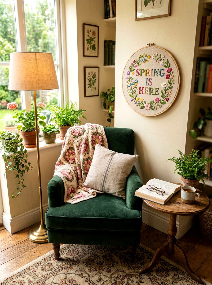 Embroidered Spring Sign - 25 Spring DIY Sign Ideas