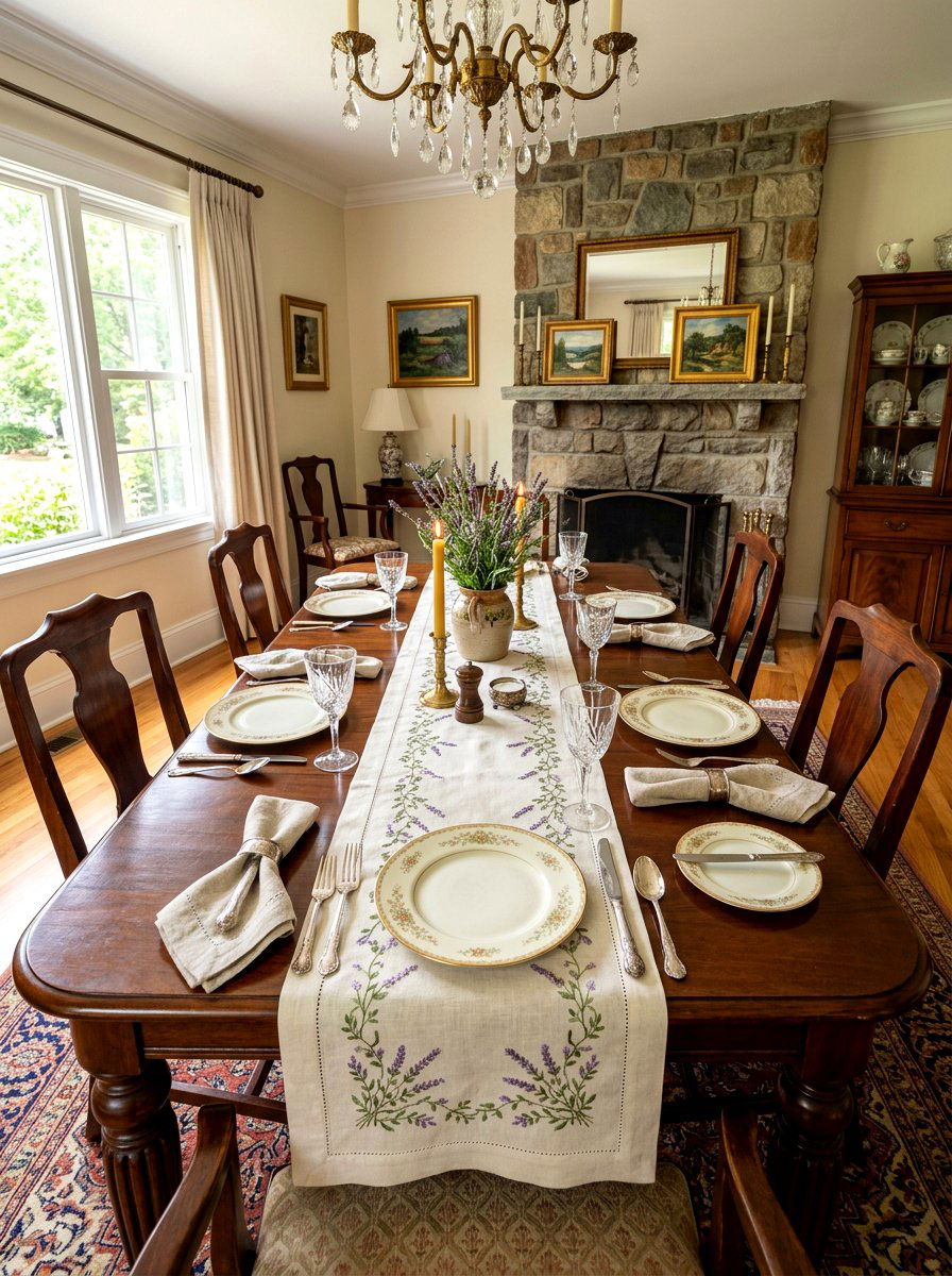 Embroidered Table Runner - 25 Spring Table Runner Ideas