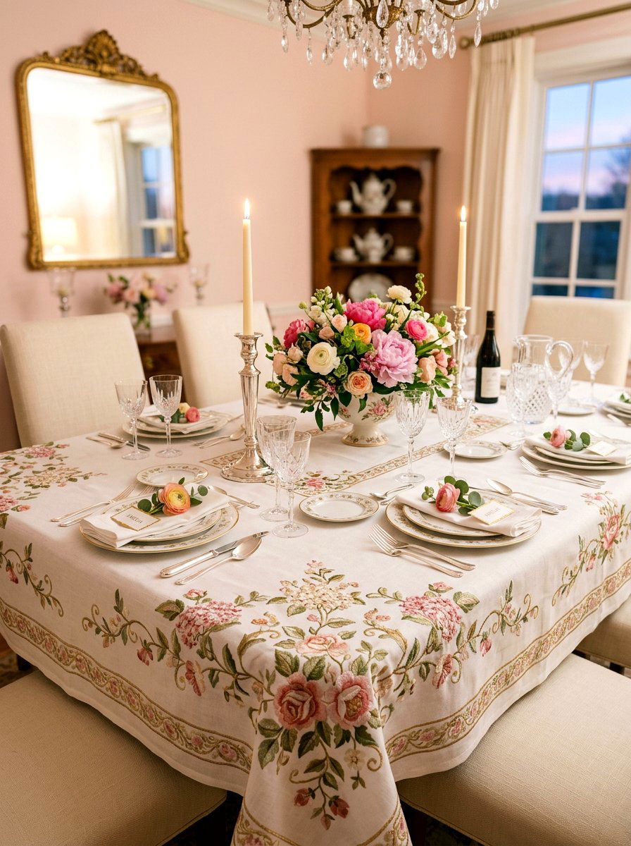 Embroidered Tablecloth Flower - 25 Spring Embroidered Decor Ideas