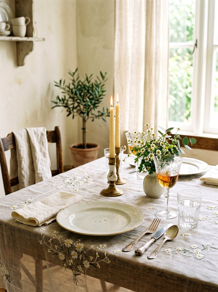 Embroidered Tablecloth - 25 Spring Tablecloth Ideas