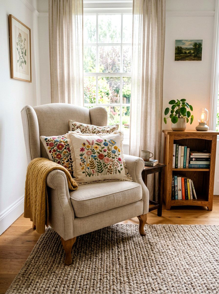 Embroidered Throw Pillows - 25 Spring Cottagecore Decor Ideas