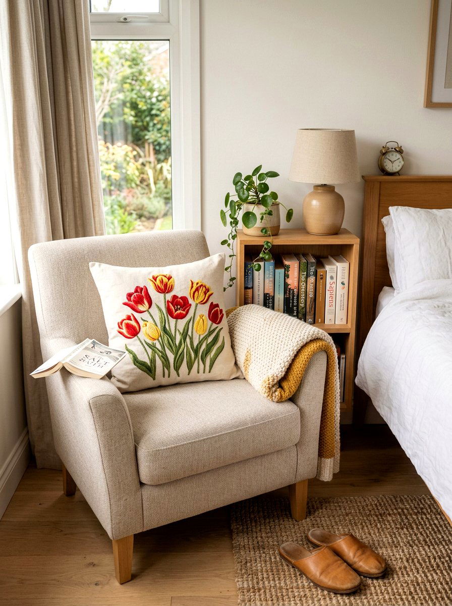 Embroidered Tulip Cushion - 25 Spring Embroidered Decor Ideas