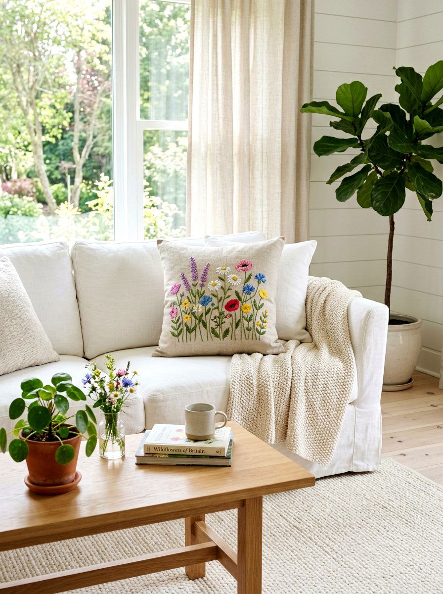 Embroidered Wildflower Pillow - 25 Spring Embroidered Decor Ideas