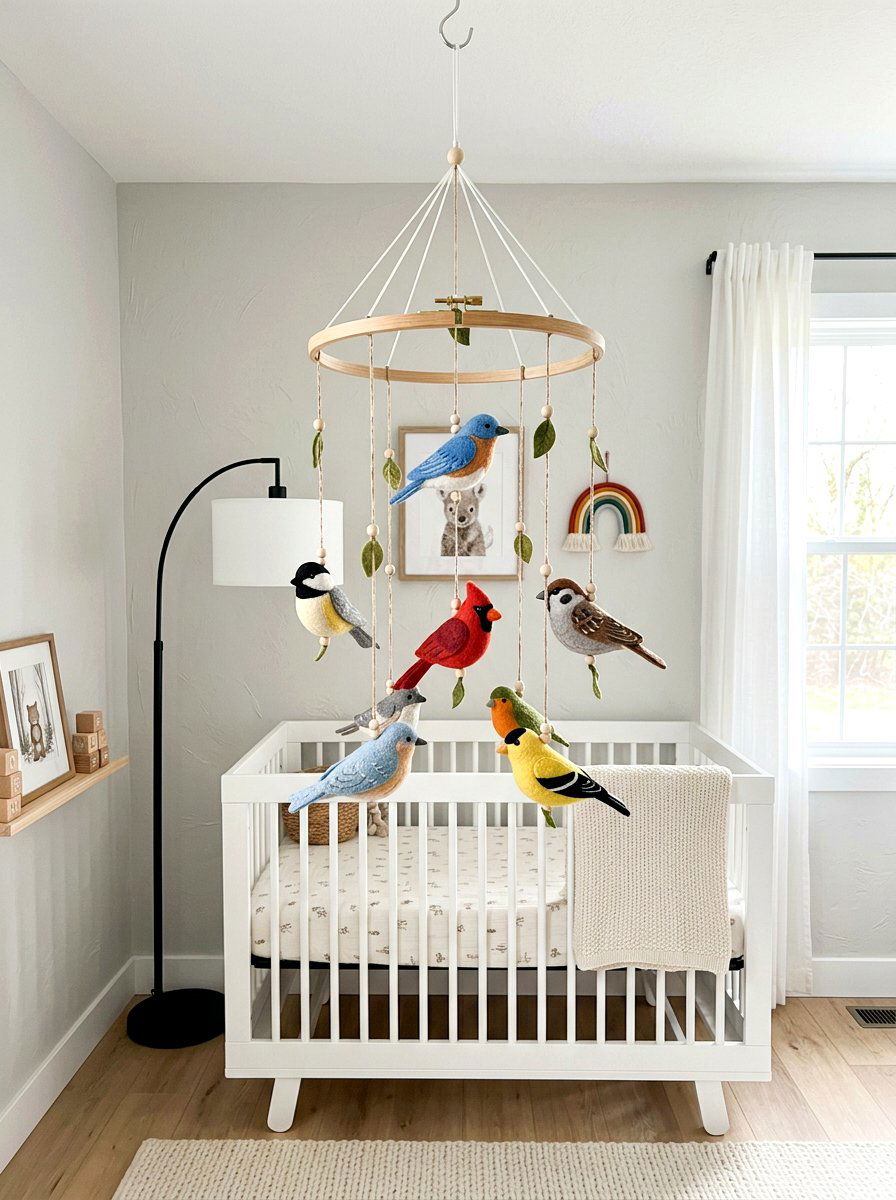Embroidery Hoop Bird Mobile - 25 Spring Bird Mobile Ideas