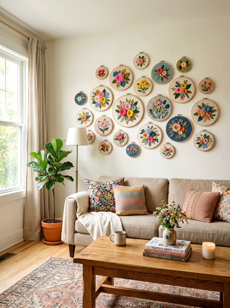 Embroidery Hoop Fabric Flower - 25 Spring DIY Fabric Flower Ideas