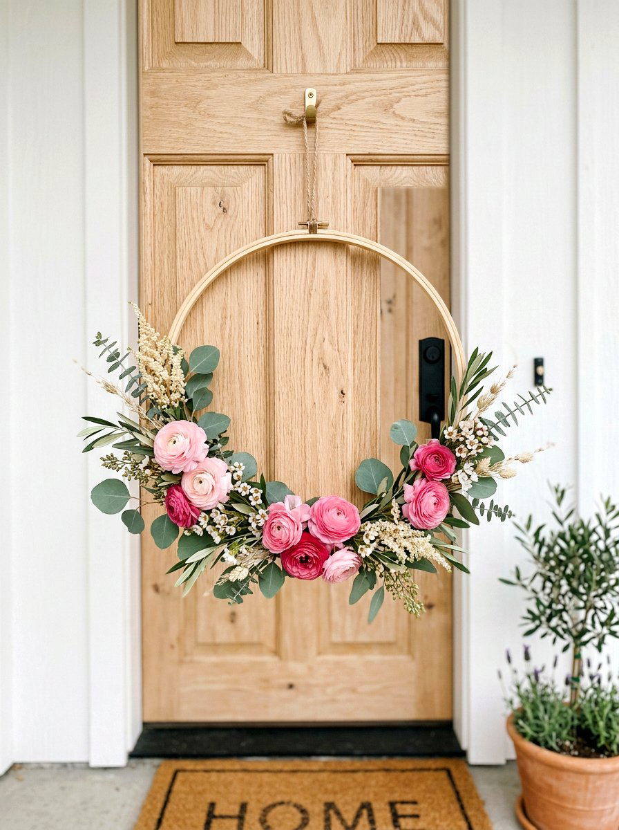 Embroidery Hoop Spring Wreath - 25 Spring Outdoor Wreath Ideas
