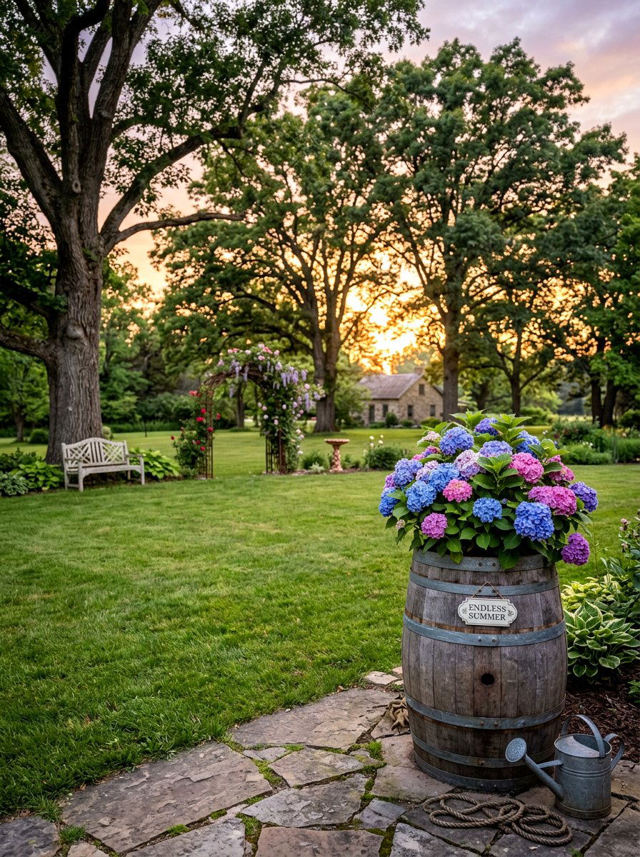 Endless Summer Hydrangea Barrel - 25 Spring Hydrangea Planter Ideas