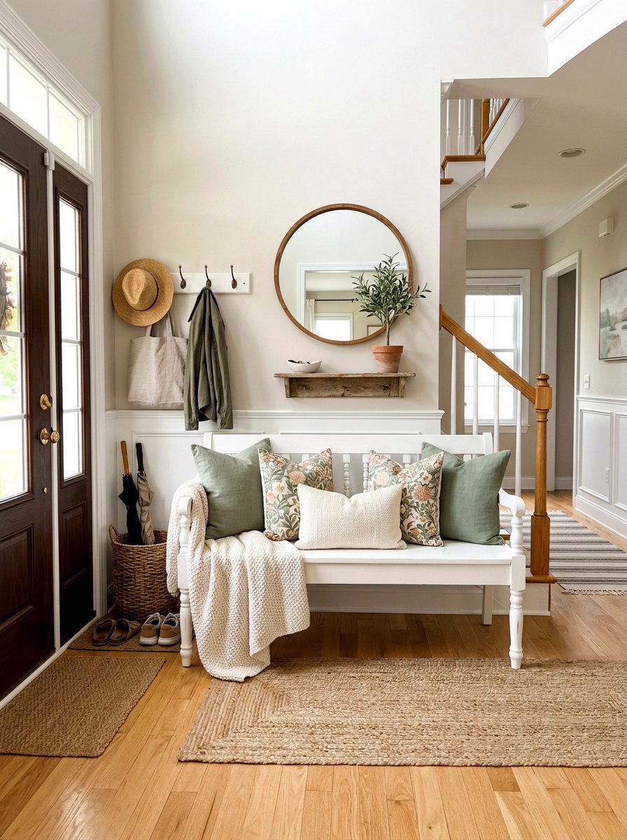 Entry Bench Pillows - 25 Spring Foyer Decor Ideas