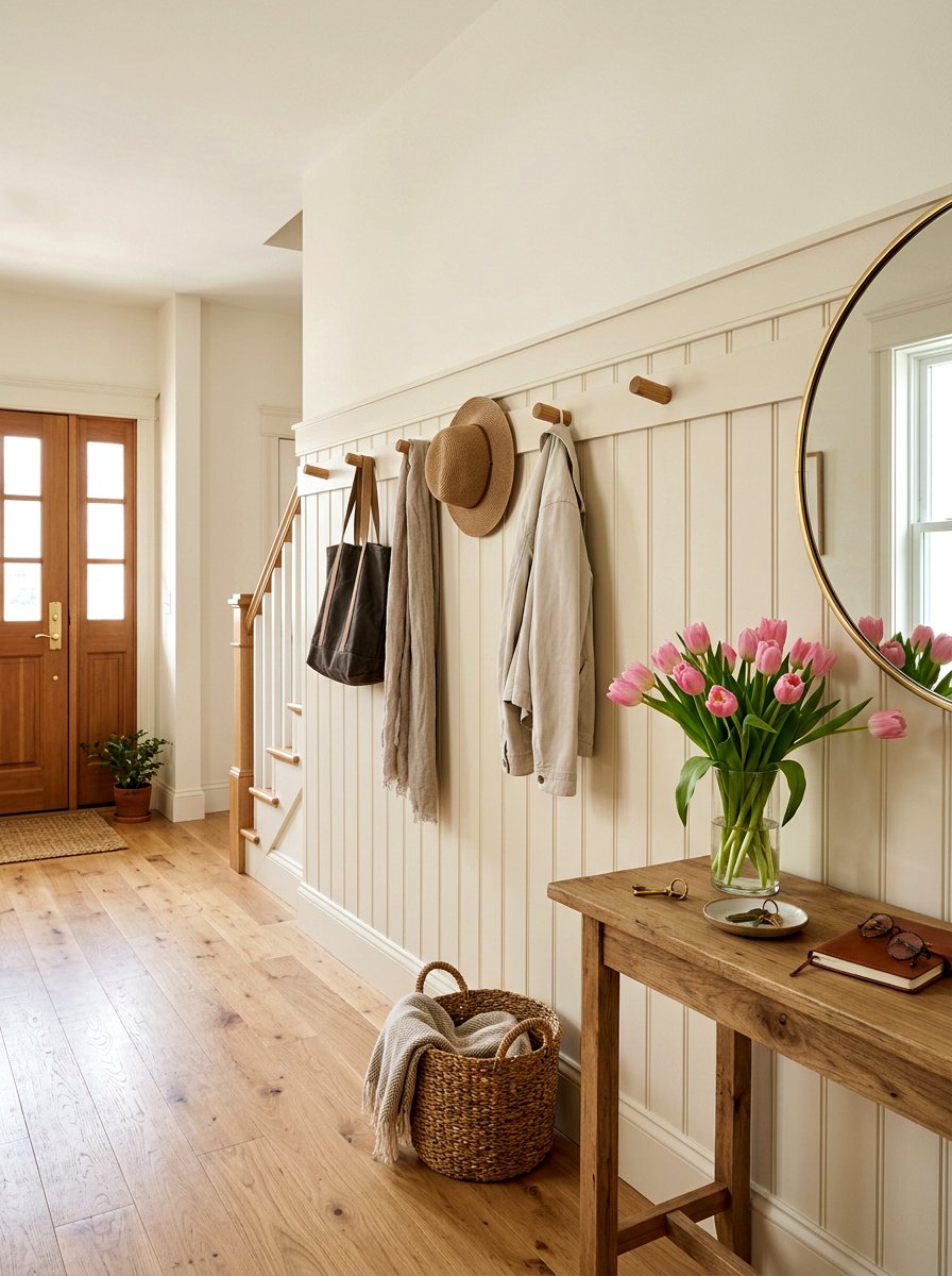 Entryway Beadboard Wall With Hooks - 25 Spring Beadboard Decor Ideas