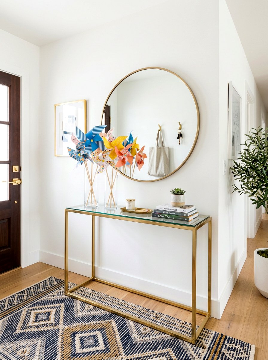 Entryway Console Pinwheel Setup - 25 Spring Pinwheel Decor Ideas
