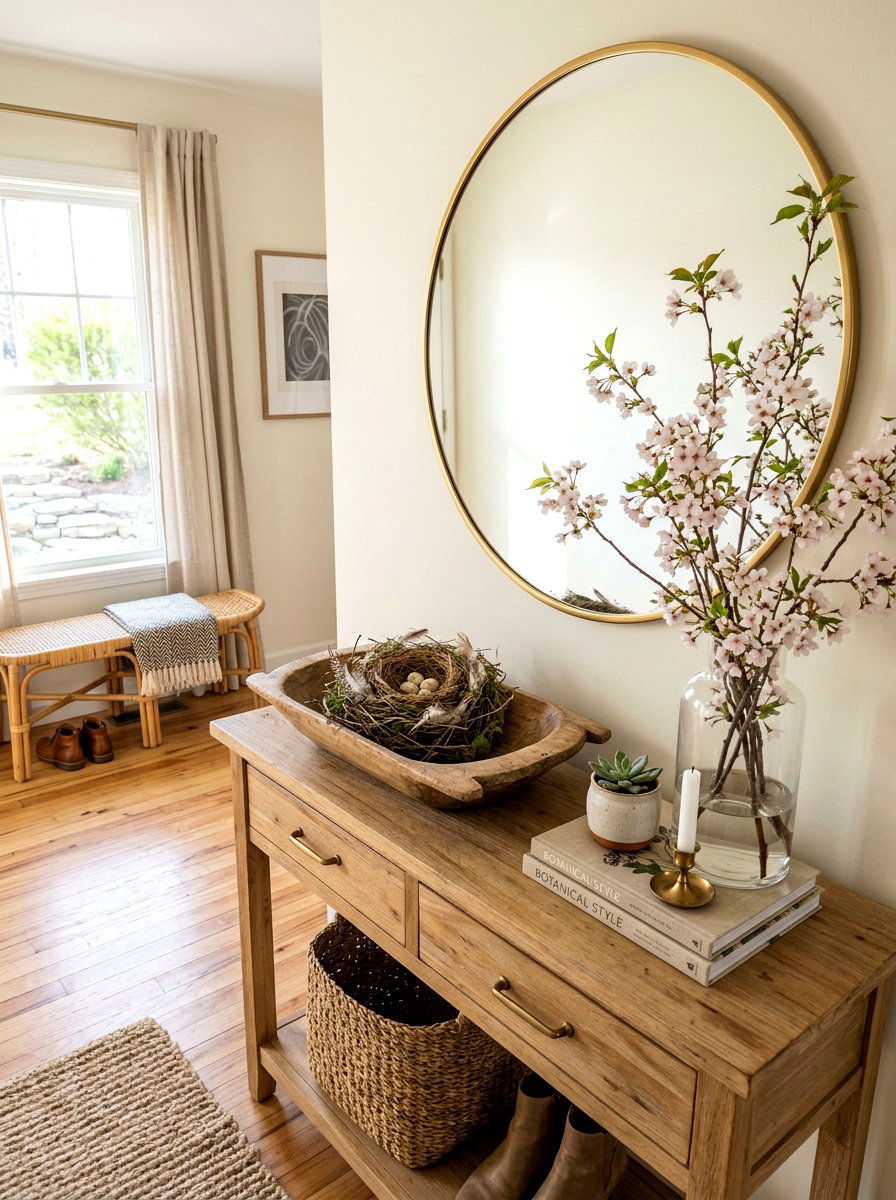 Entryway Console Table Arrangement - 25 Spring Bird Nest Decor Ideas