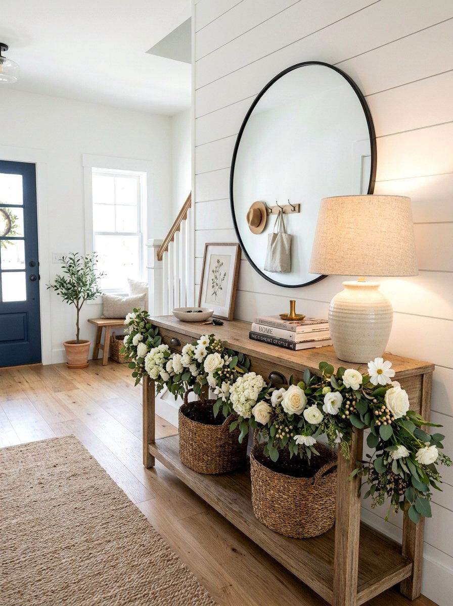 Entryway Console Table Blossom - 25 Spring Floral Garland Ideas