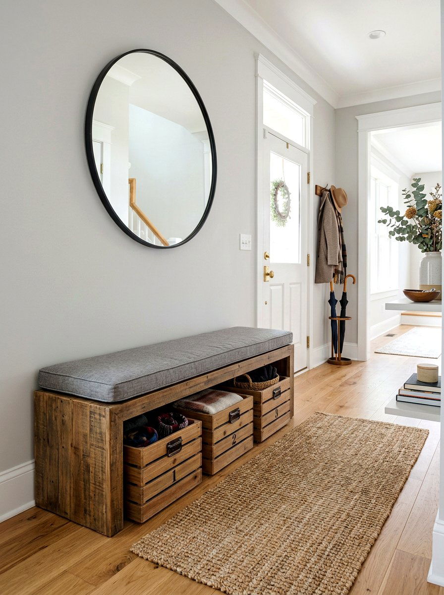 Entryway Crate Bench - 25 Spring Vintage Crate Decor Ideas