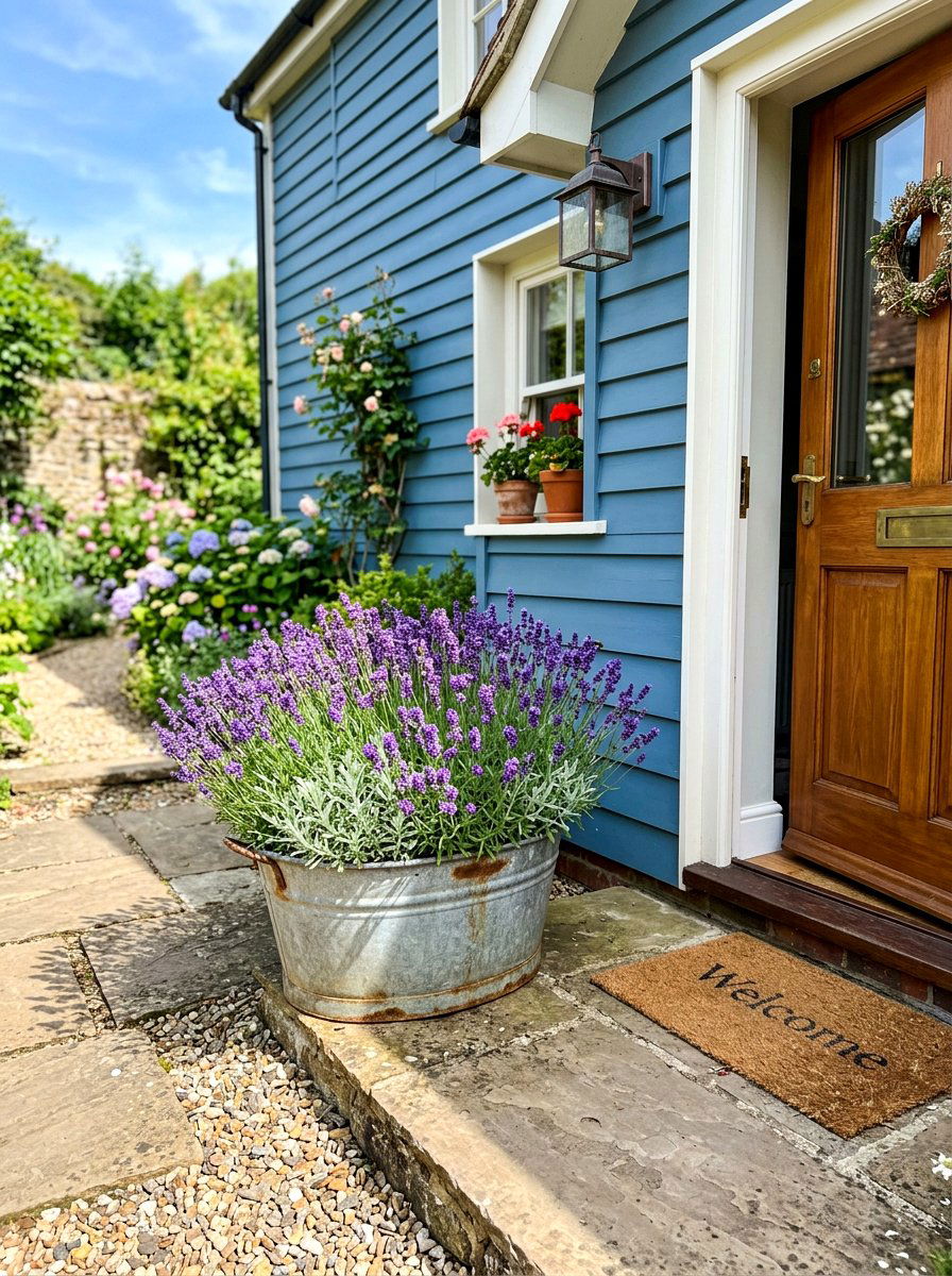 Entryway Lavender Planter - 25 Spring Galvanized Tub Planter Ideas