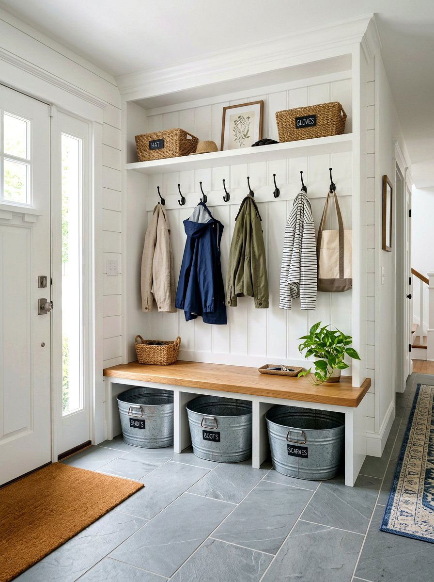 Entryway Mudroom Organizer - 25 Spring Galvanized Tub Decor Ideas