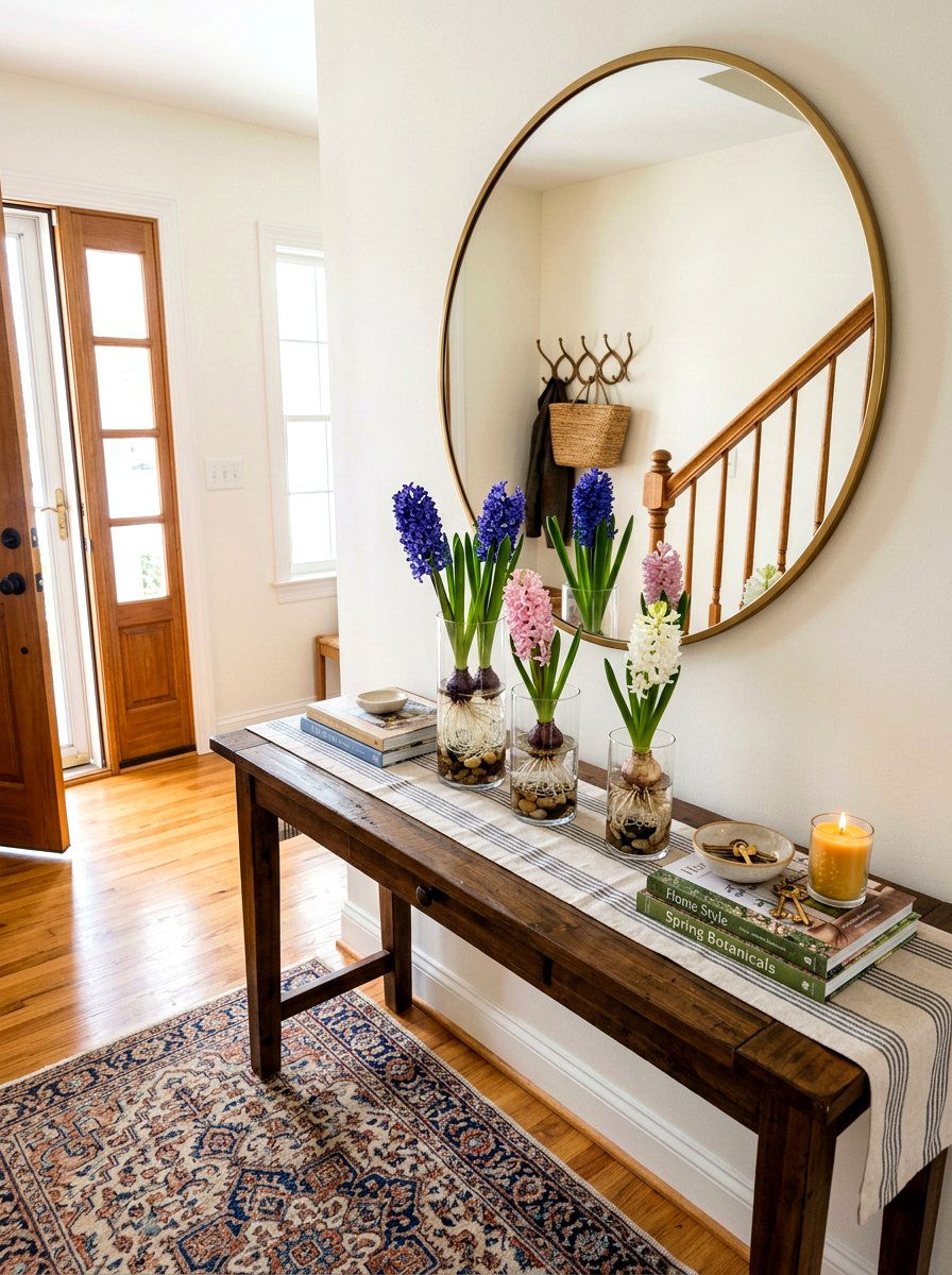 Entryway Table Bulb Display - 25 Spring Hyacinth Bulb Glass Ideas