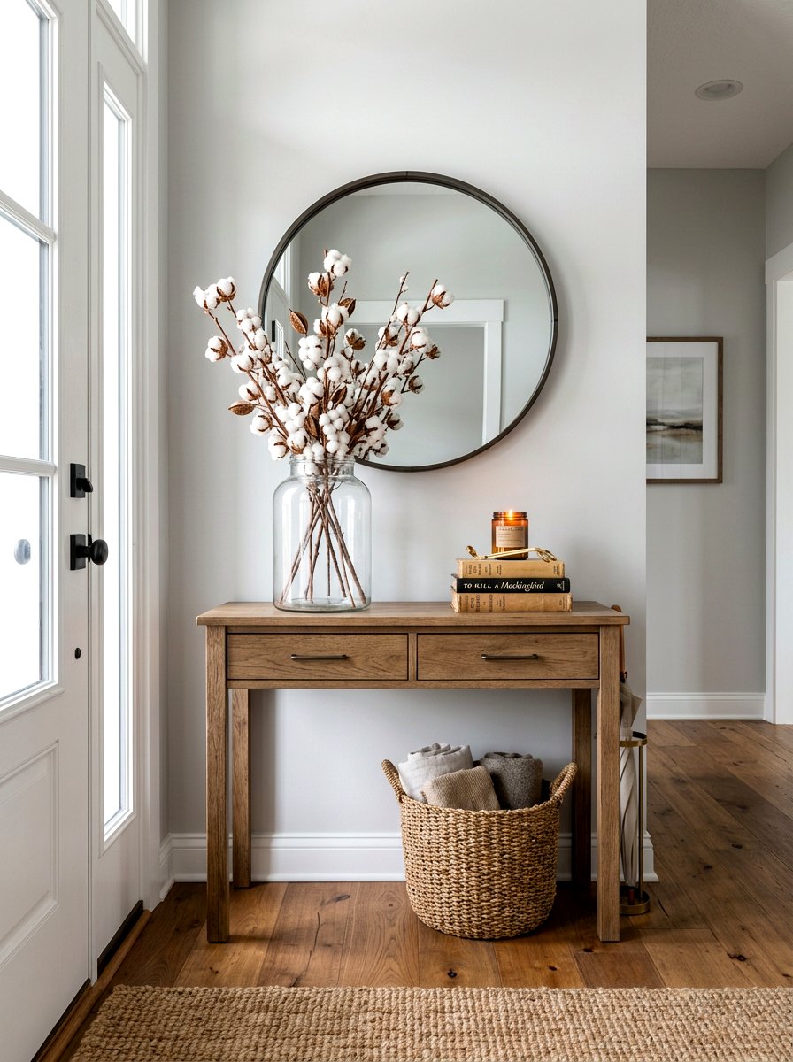 Entryway Table Cotton Stems - 25 Spring Cotton Stem Decor Ideas