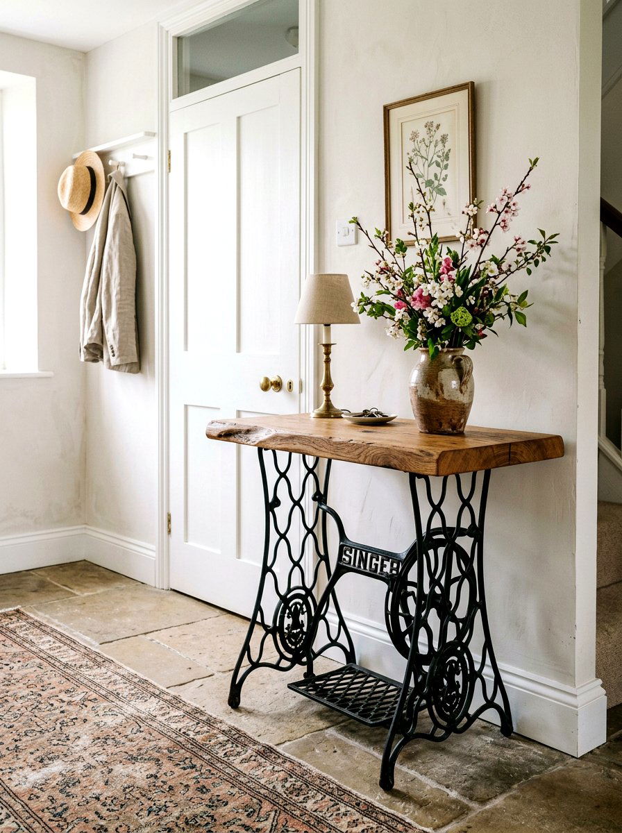 Entryway Table Sewing Machine Base - 25 Spring Upcycled Furniture Ideas
