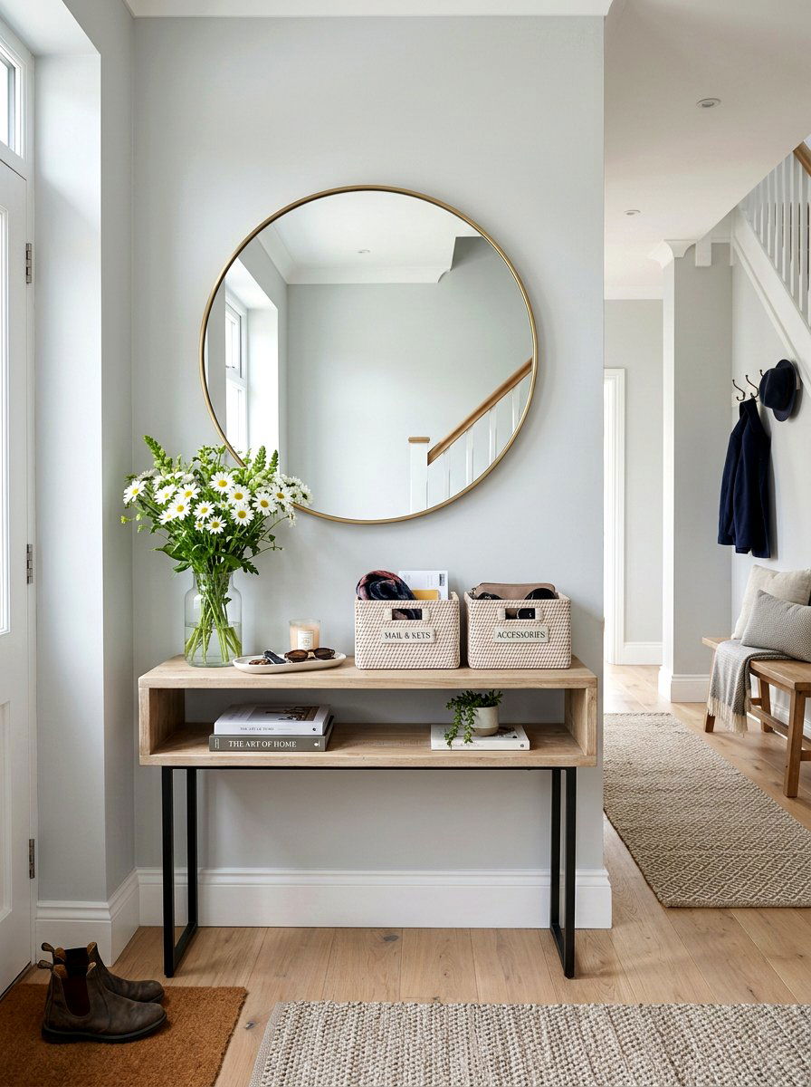 Entryway console basket arrangement - 25 Spring Basket Decor Ideas