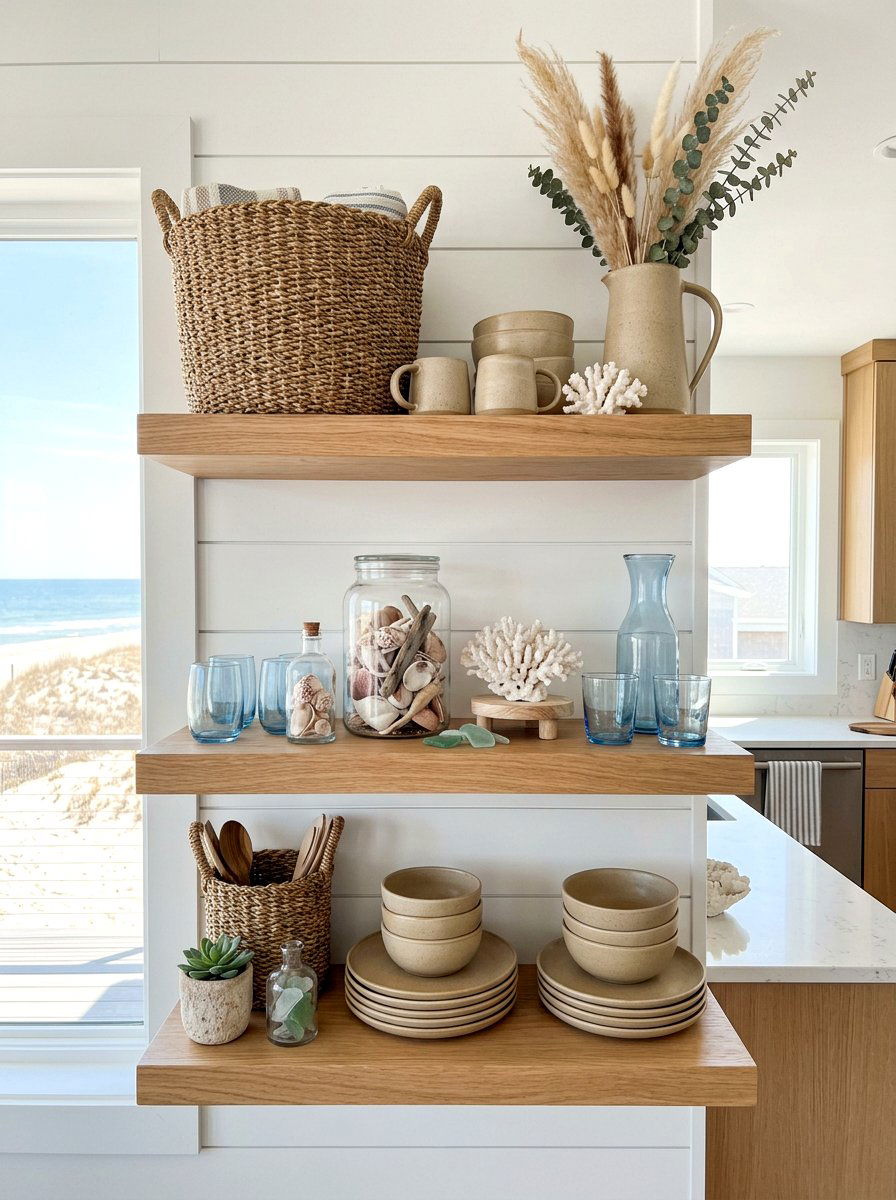 Entryway shelf bird decor - 25 Spring Open Shelving Decor Ideas