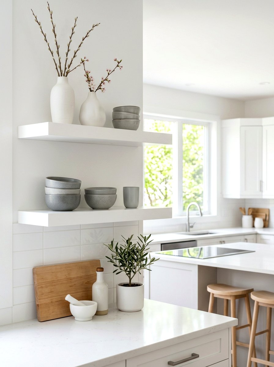 Entryway shelf spring accents - 25 Spring Open Shelving Decor Ideas