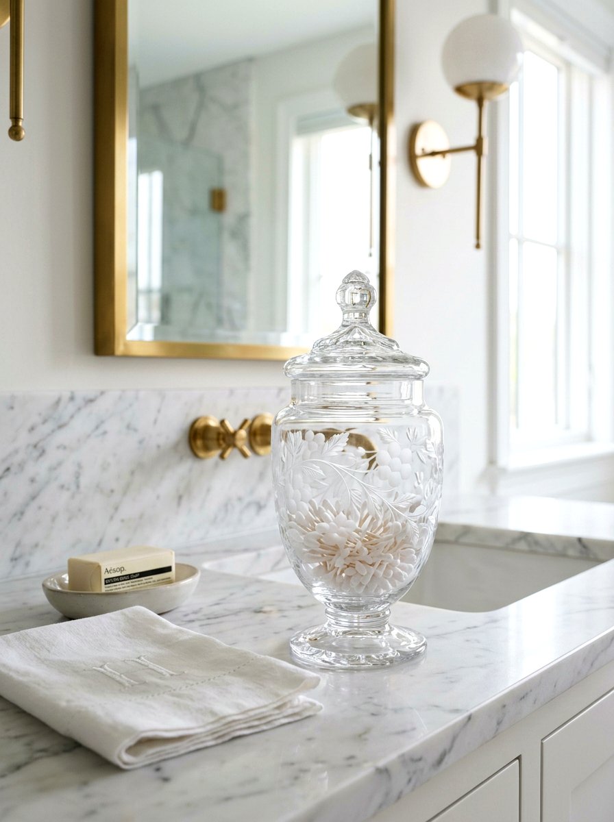Etched Glass Bathroom Jar